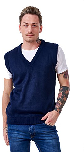 Malay Men’s Plain Knitted v Neck Classic Sleeveless Cardigans Tops Tank Jumpers Size S to 5XL