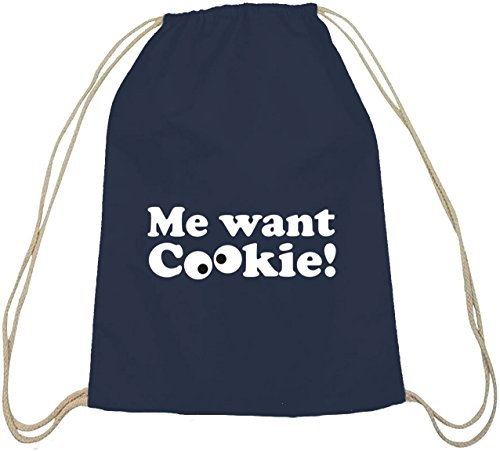 Shirtstreet24, Me Want Cookie! Baumwoll natur Turnbeutel Rucksack Sport Beutel, Größe: onesize,dunkelblau natur