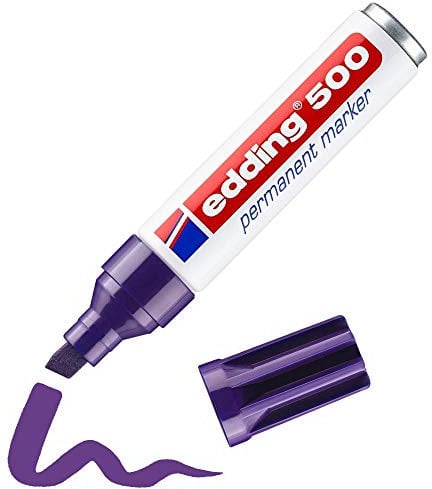 Edding 500 Pennarello permanente viola - 1 penna - punta smussata 2-7 mm - asciugatura rapida resistente all'acqua e agli sfregamenti - per cartone, plastica, legno, metallo, vetro