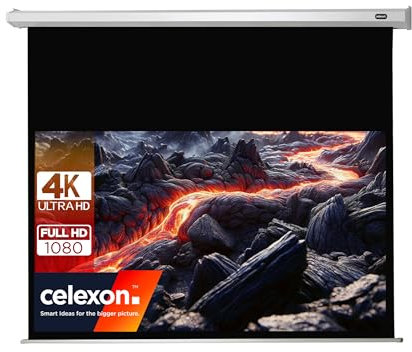 celexon Economy Écran de Projection motorisé 130 | 300x169 cm 16:9 | Écran 4K, Full-HD pour présentations de Bureau & Votre Home Cinéma | pour Montage Mur ou Plafond | Télécommande Incluse