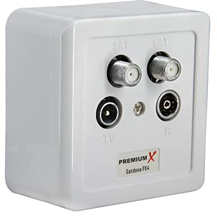 PremiumX PX4 Satdose 4-Fach Enddose Twin Antennendose Class A Sat Dose 2X Sat 1x Radio 1x TV Aufputz Unterputz