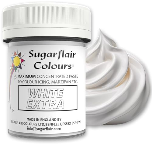 Sugarflair White Extra Food Colouring Paste 42g - Maximum Concentrated Paste Food Dye for Cake Decorating, Fondant, Buttercream, Cake Batter and More - Vegan, Kosher, Bake-Stable