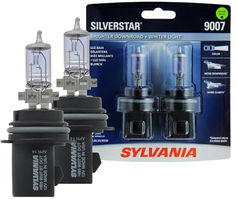 SYLVANIA - 9007 SilverStar - High Performance Halogen Headlight Bulb, High Beam, Low Beam and Fog Replacement Bulb, Brighter Downroad with Whiter Light (Contains 2 Bulbs)