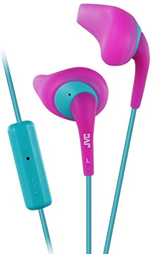 JVC Nozzel - Auricolari sportivi gommosi a prova di sudore, con cavo lungo colorato, colore: rosa e verde HA-EN1R15P