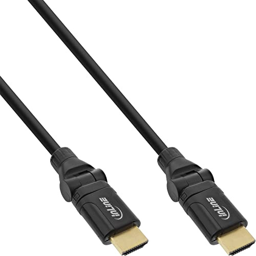 InLine HDMI Kabel, HDMI-High Speed mit Ethernet, Stecker/Stecker, verg. Kontakte, schwarz, Flexible Winkelstecker, 2m