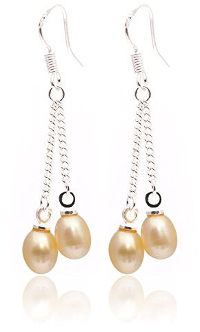 Sweet & Happy Girl's Store 5-6mm 7-8mm x Tropfen gelbe Perle baumeln Ohrringe Sterlingsilber-Haken