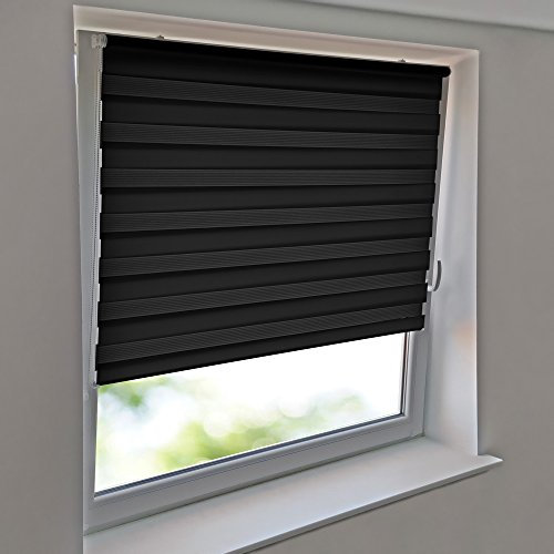 Sonnenschutz-HH - Hochwertiges Duo-Rollo Klemmfix Klemmrollo Doppelrollo AUßENMAß Breite 100 x 130 cm - ANTHRAZIT (schwarz/dunkelgrau) - Kettenzugrollo Seitenzugrollo inkl. 2 Stück Klemmträger