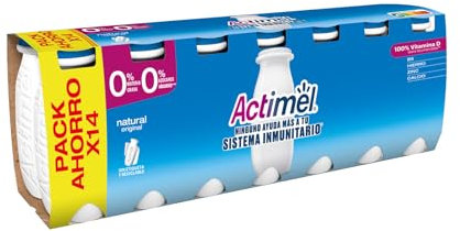Actimel Yogur bebible natural- con probioticos, fermentos, vitaminas y 0% azúcares - Pack 14x100g