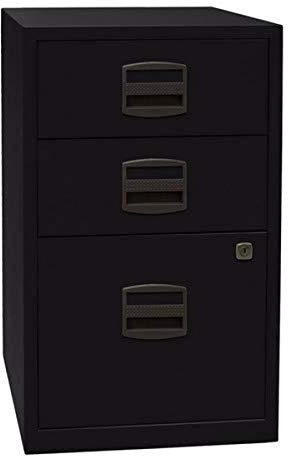 Bisley Home Beistellschrank PFA, 2 Universalschubladen, 1 HR-Schublade, Metall, 633 Schwarz, 40 x 41.3 x 67.2 cm