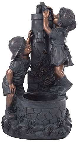 Boy and Girl Outdoor Water Fountain - Garden Fountain with Soothing Sound for Patio, Lawn, Porch, and Garden Decor by Pure Garden (Antique Bronze)