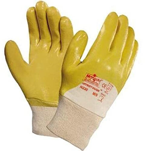 Comasec & Marigold Ansell Nitrotough N230Y Arbeitshandschuhe, Vielseitig Einsetzbarer Abriebfester Industrie- und Mechanik-Handschuh, Gelb, Größe L (12 Paar)
