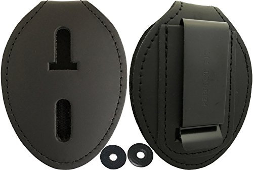 AGENT GEAR USA Ovaler Polizei-Ausweishalter – Gürtelclip oder optional um den Hals zu verwenden – schwarzes Leder mit Abzeichen-Poliertuch – perfekte Passform USA
