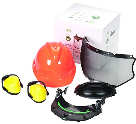 MSA 10118694 V-Gard Forestry Accessory Kit, Includes: Hi-viz Orange Cap, Fas-Trac III Ratchet Suspension, Frame W/Debris Control, Mesh Visor, Retractable Chin Protector, High Cap Mounted Earmuffs