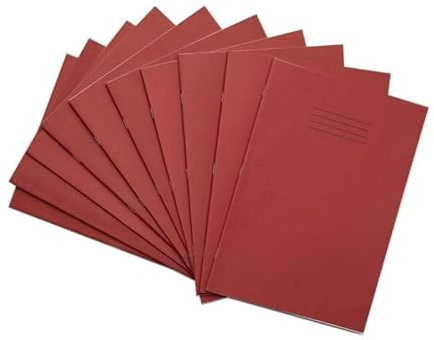 Rhino A4 Exercise Books, 64-Page / 8mm Lined with Margin Paper Notebook, 50-Pack, Office & School Stationery Supplies, Red