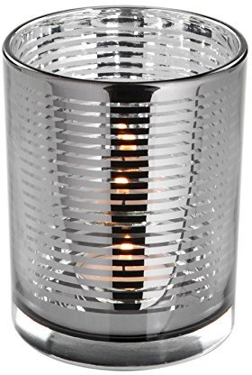 LINIO Teelichthalter,Glas,schw.,streif. 12,5x10cm