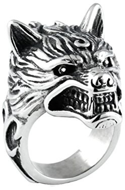 HIJONES Herren Edelstahl 316l Wolf Kopf Ritter Ring Gothic Biker Größe 60