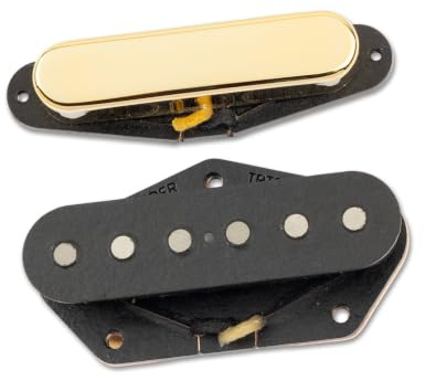Tonerider Hot Classics Telecaster Pickup Set, Gold Cover, Flat Poles, Alnico 3 Magnets, Perfect For Overdriven Tones, 5-Year Warranty