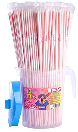 SIDRAL- Cañas rellenas de polvo Sidral (pica pica) Sabor Fresa 160 u. 45 cm. Color rosa