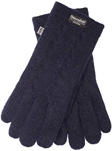 EEM Damen Strickhandschuhe FREYA mit Thinsulate-Thermofutter und Zopfmuster, navy, Large