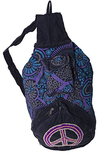 Kunst und Magie Bunter Hippie Rucksack 'Peace', Farbe:Schwarz/Lila