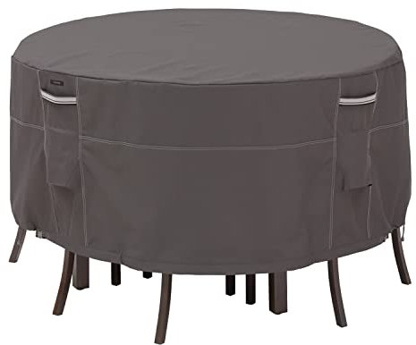 Classic Accessories, „Ravenna“, runde Abdeckung für Terrassen-Tisch und -Stühle, Graubraun