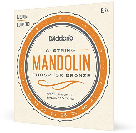 D'Addario Mandolin Strings, Phosphor Bronze, EJ74, Medium Gauge 11-40, 8-String Set, Pack of 1