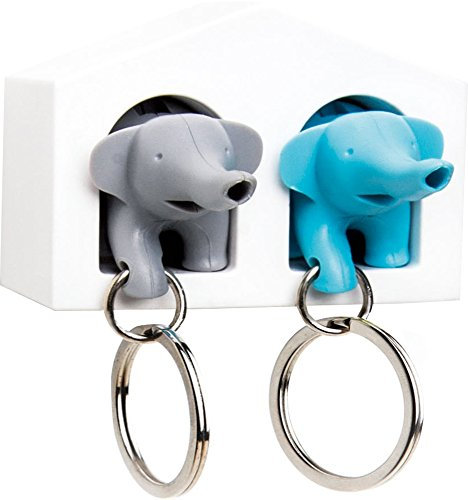 QUALY Schlüsselhalter und Anhänger Key Ring Elefanten Design 2 Stück Kunststoff Grau-Blau-Weiß, QL10188-WH-BU-GY, 8858782114581, Weiß-blau-grau, 9cm