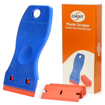 Ehdis Scrapers, Glass Scraper Ceramic Plate Scraper with 10 Plastic Scrapers, for Removing Labels, Glue, PaintStickers and Decals, Blue