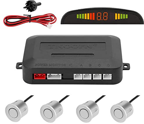 Tkoofn KFZ Summer Einparkhilfe Rückfahrhilfe 4 hinten Sensoren Hinter mit LED Farb Display Auto Parken Sensor System Pieper Radar Kit Hinter - Silber