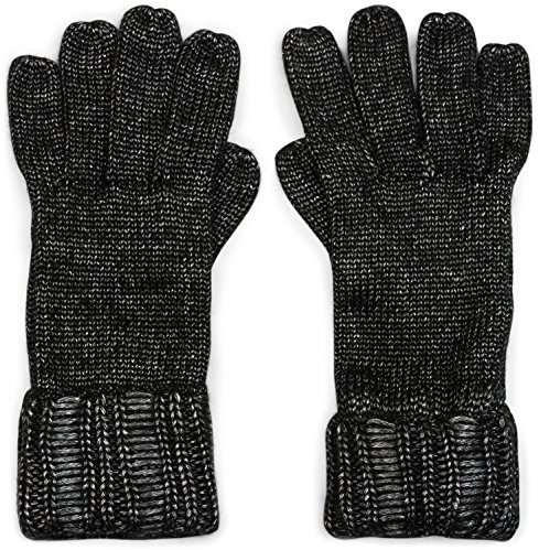 styleBREAKER Damen warme glänzende Handschuhe mit doppeltem Bund, Winter Strickhandschuhe, Fingerhandschuhe, Glitzer 09010011, Farbe:Schwarz meliert
