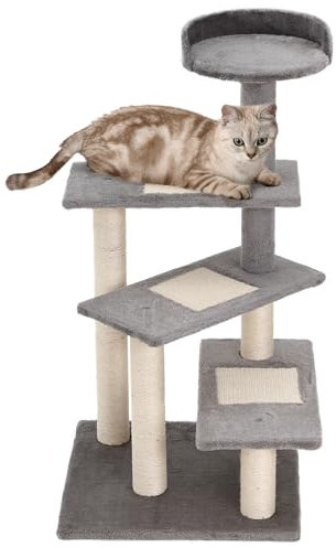 PawHut Rascador para Gatos Árbol Rascador Centro de Actividad 3 Plataformas para Arañar 48x48x101cm Tablero de partículas Cubierta de Felpa Sisal