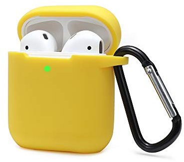 KOKOKA Silicona Compatible con AirPods 2 & 1, Fundas Protectora de Silicona para AirPods 2 & 1, LED Frontal Visible, Funciona con Carga inalámbrica, con Mosquetón, Amarillo