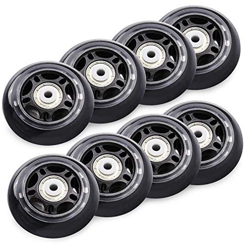 TOBWOLF 8er-Pack 70 mm 82A Inline-Skate-Räder mit ABEC-7-Lagern, Rollschuh-Ersatzräder für Mädchen und Jungen – Schwarz