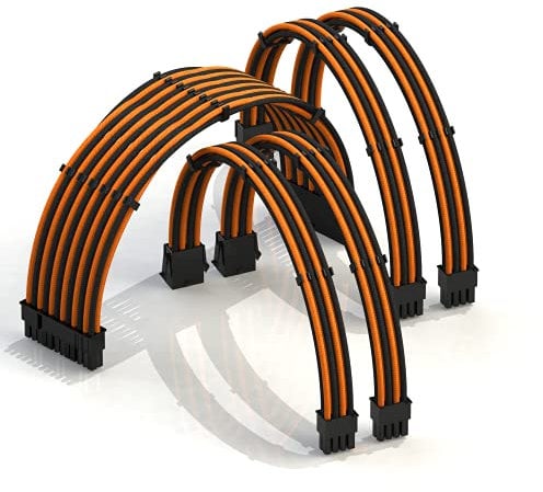 LINKUP - AVA 30cm PSU Kabelverlängerung Ummantelt GPU Nach Maß PC Stromversorgung mit Kamm-Kit | 1x 24 P (20+4) | 2x 8 P (4+4) CPU | 2x 8 P (6+2) GPU Set | 300mm - Orange Schwarz