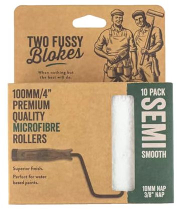 Two Fussy Blokes 4 inch 100mm Microfibre Mini Paint Roller Sleeves – 10mm Nap for Semi-Smooth Surfaces – Ideal for Walls, Doors, Radiators, Furniture & Water-Based Paints [10 Pack]