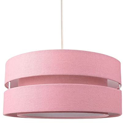 Contemporary Quality Pink Linen Fabric Triple Tier Ceiling Pendant Light Shade | 60w Maximum | Designer Style | 26cm Diameter by Happy Homewares