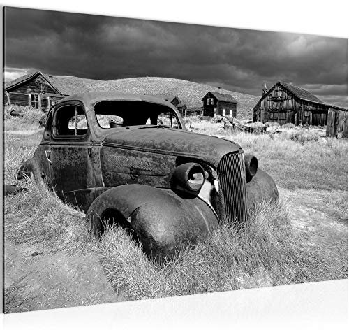 Runa Art Bild Auto Oldtimer Modern Wandbilder Wohnzimmer 1 Teilig - Made In Germany - Retro Schwarz Weiss Flur 602115c