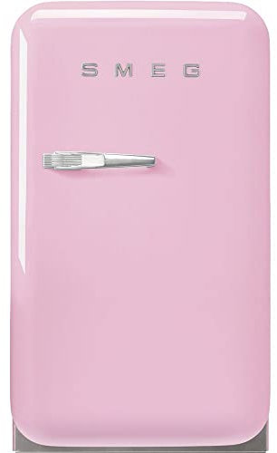 Smeg, FAB5RPK5 Réfrigérateur Minibar Vintage une Porte, 34L, Charnières à Droite, Froid Statique, 2 Clayettes Réglables, Porte-Bouteilles et Éclairage LED, H 72,5cm, Rose