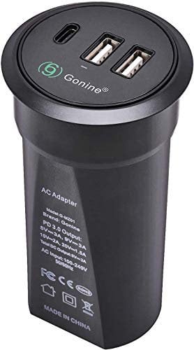 Gonine Desktop Power Tülle mit USB, versteckter Steckdose, Desktop-Ladestation, mit 1 Typ C- und 2 USB-Stromanschlussanschlüssen