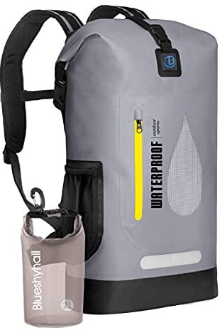 Blueshyhall Dry Bag 30L - Wasserdichter Beutel Rucksack - ideale Rolltop Tasche beim Kajak Fahren, Camping, Wandern, Angeln, Schwimmen, Surfen, Bootfahren und Rafting - grau