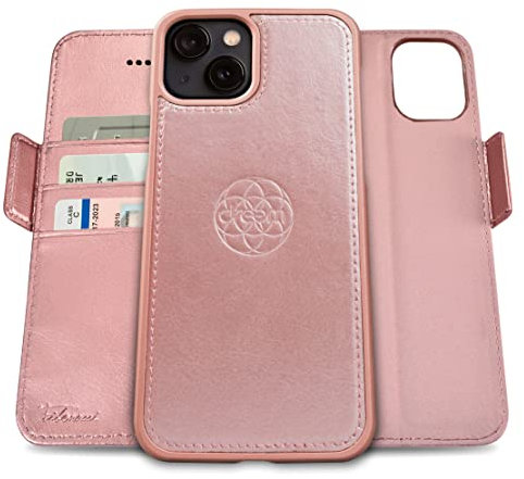 Dreem Fibonacci kompatibel mit iPhone 13 Brieftaschen-Etui / 2-in-1 stoßfestes Etui und abnehmbares Folio aus veganem Leder, MagSafe-kompatibel, RFID-Schutz [Rosa]