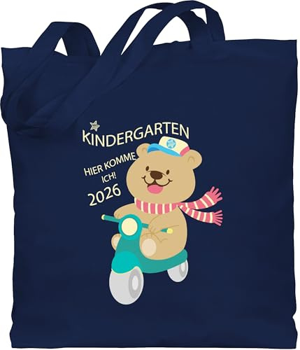 Shirtracer - Baumwolltasche - Hallo Kindergarten Taschen - Hier komme ich! 2026 - Bär auf Roller - weiß