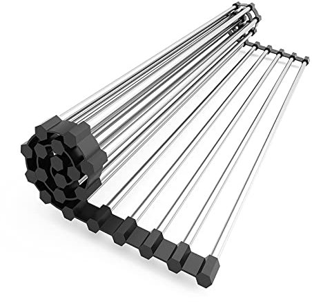 Suneast Aufrollbares Geschirrtrockner Gestell Edelstahl Abtropfgestell Mehrzweck Roll Up Dish Rack Küchenspüle Teleskop Abtropfkorb Geschirr für Tassen, Obst, Gemüse - 47 * 23cm