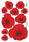 Mohnblumen Aufkleber Set- für Auto, Fahrzeuge, Roller, Moped, Motorrad-Helm, Fahrrad, Laptop, Smartphone - Kühlschrank, Möbel, Mülltonne (Rot)