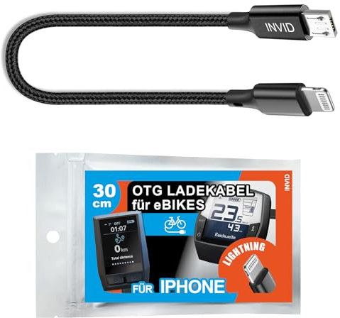 E-Bike 25cm Micro-USB-A kompatibel mit iPhone-Ladekabel für Bosch Intuvia, Kiox, Nyon (alt) E-Bike Display, Laderichtung vom Display zum Apple-OTG Das Kabel passt 𝗡𝗶𝗰𝗵𝘁 für KIOX 300 und KIOX 500