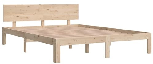 vidaXL Solid Wood Bed Frame - ic Pinewood, King Size 150x200 cm, Sturdy Construction, Includes Headboard
