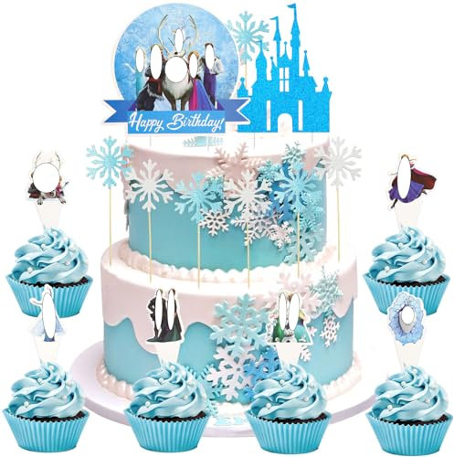 46 Stück Tortendeko Schloss Prinzessin,Schneeflocken Cupcake Topper,Glitter Geburtstagsdeko Topper,Mädchen Kuchen Topper,Cake Toppers,Torte Kuchen Dekoration für Kindergeburtstag