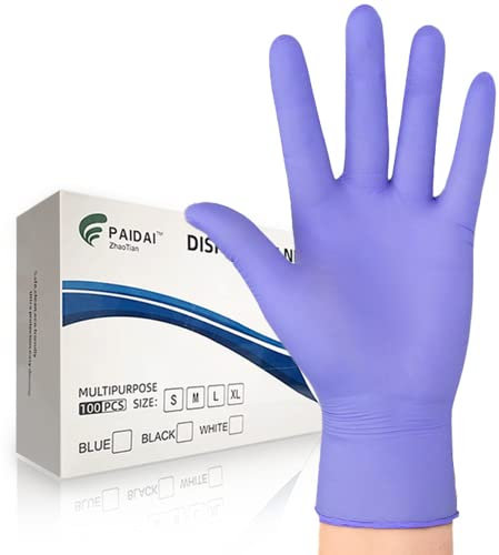 AURORRAN Nitrile Gloves Vinyl 100Pcs Purple Powder-Free Disposable Latex Free Stretch Vinyl Exam Gloves Disposable Latex Free Medical Cleaning Gloves Multi-purpose Protective for Household (M)