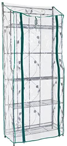 STI Serra scaffale fioriera da Balcone terrazza Giardino, per Piante e Fiori, Telo PVC, Pieghevole Apertura a Cerniera, decori in Metallo, Facile da Montare e riporre 5 Ripiani 75x34x177 H cm