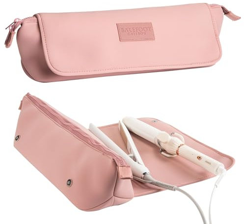 Reisetasche für Haarstyling-Werkzeuge und hitzebeständige Matte für Glätteisen, Lockenstäbe und Haarpflegezubehör, 2-in-1 Design Tragen Hülle mit Innentaschen, Kompakter Organizer (Düne)